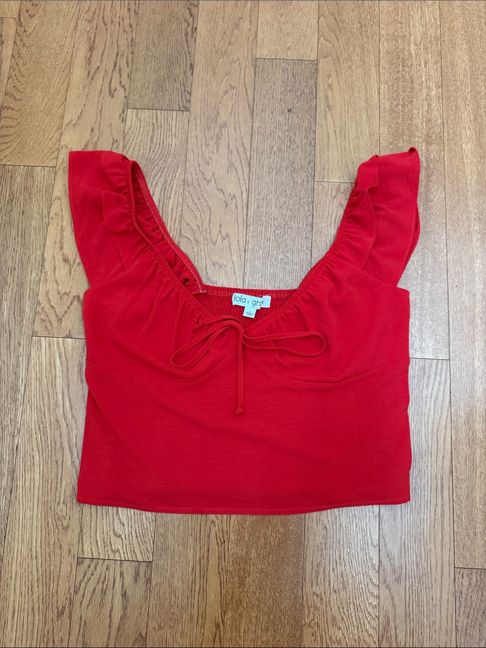 Lola + Grae Red Ruffle Strap Tie-Front Top